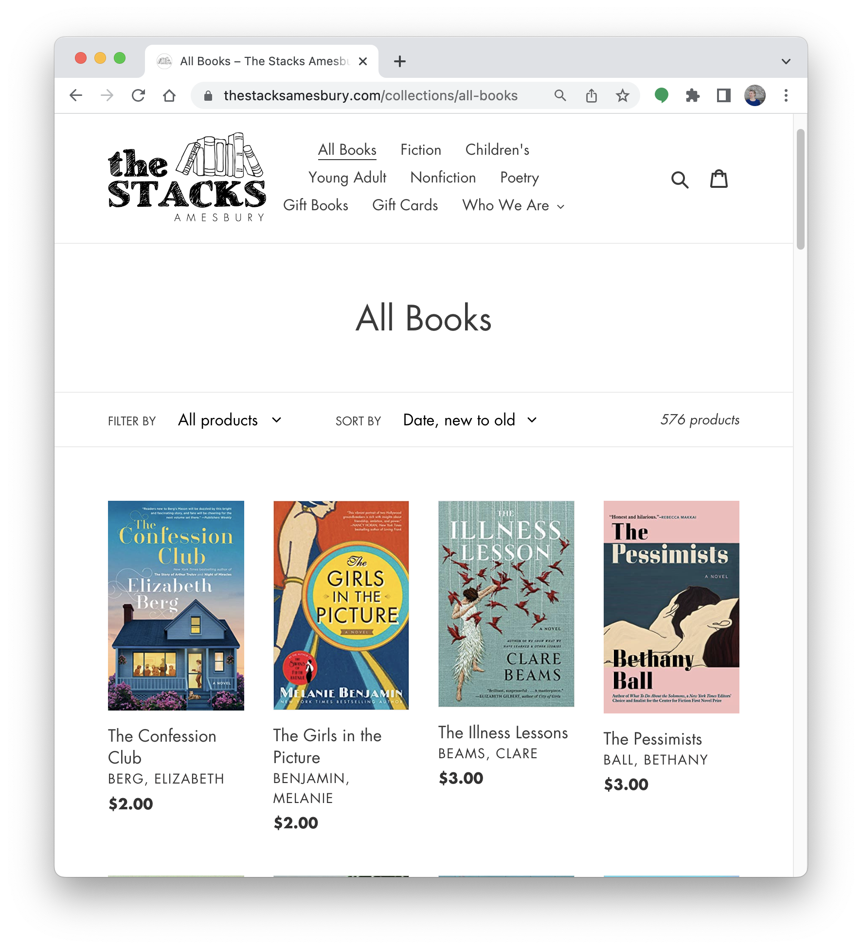 Inventory page for THE STACKS ONLINE STORE