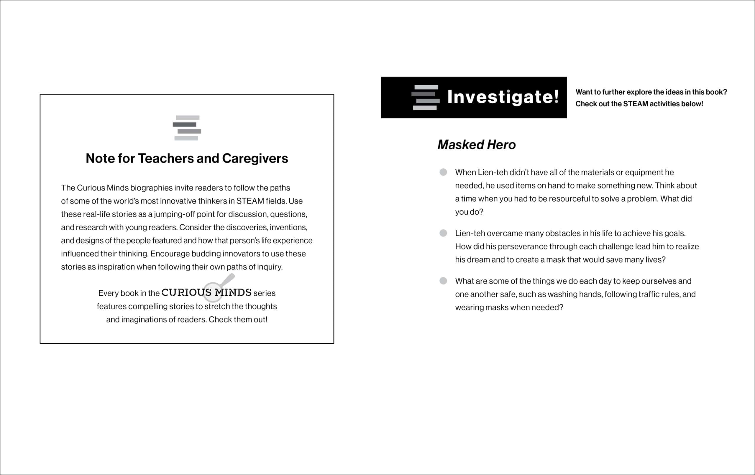 Inside cover for CURIOUS MINDS edition of MASKED HERO